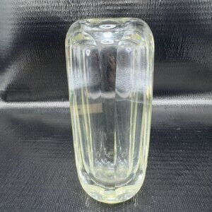 1980s Venetian Clear Thick Heavy Art Glass Vase Vessel Faceted Italian Glass VTG